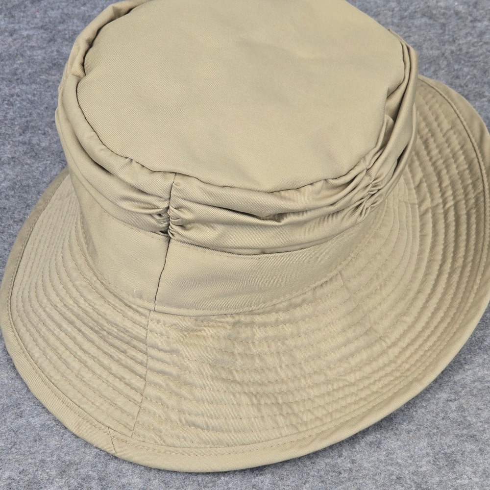 Burberry Bucket Hat Womens 7 Tan Ruched Nova Check Lining Vintage England Clean! - Picture 15 of 16